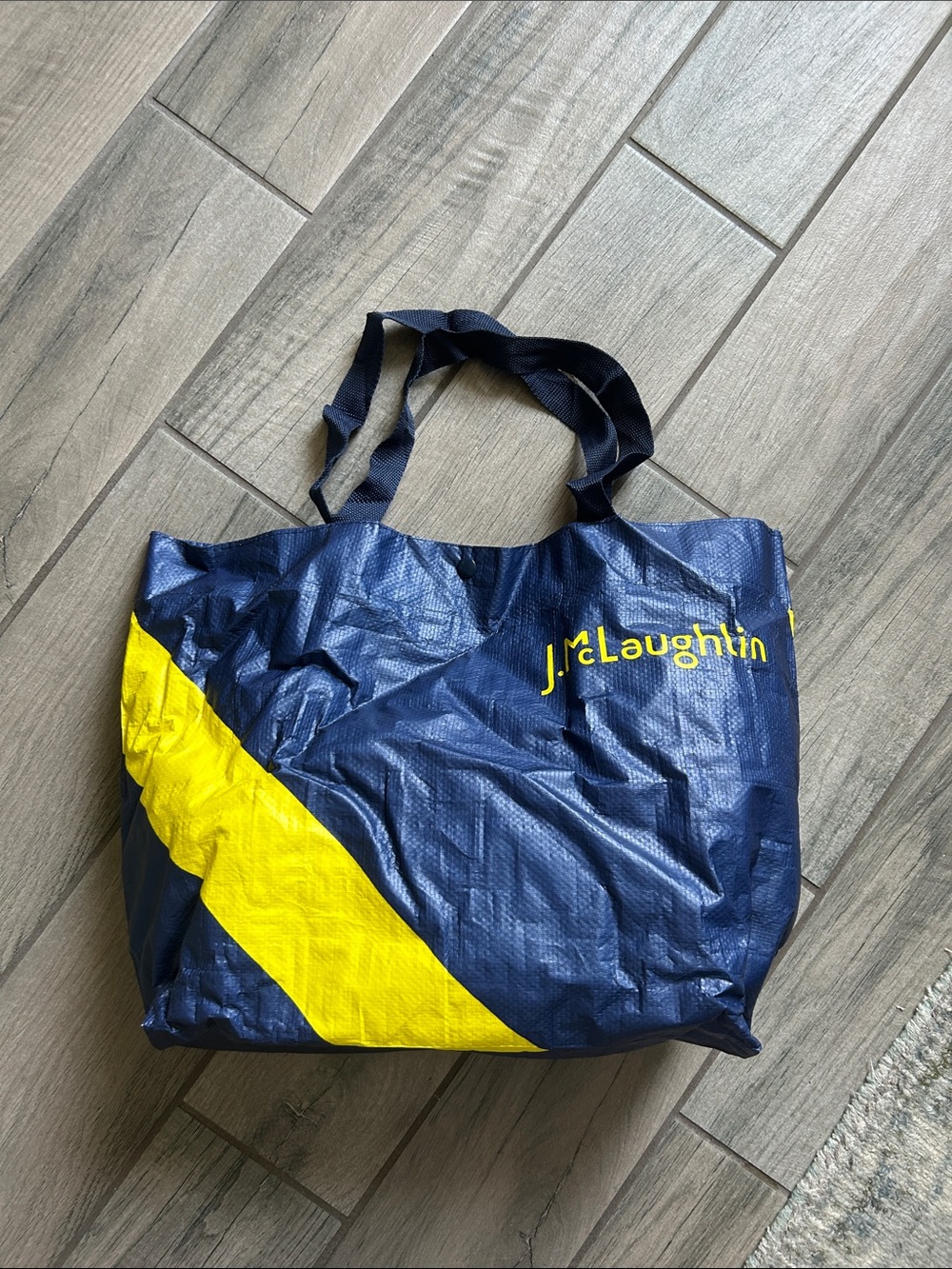J. McLaughlin Navy Tote with Bright Yellow Diagonal Accent